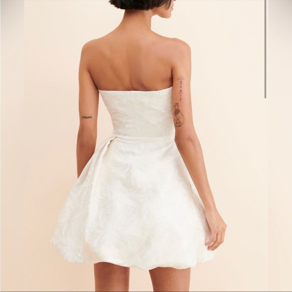 MONIQUE LHUILLER Ivory White Jacquard Strapless Wedding Minidress Size 4 - Picture 6 of 16